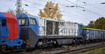BELog Baustoffe- Entsorgung- Logistik GmbH & Co. KG, Langenau [D] mit der von Mobile Rail Service GmbH angemieteten MaK G 2000 [NVR-Nummer:  92 80 1273 013-3 D-MRS ] am Haken von der geleasten northrail Smartron  192 077  [NVR-Nummer 91 80 6192 077-6 D-NRAIL] und und einem Ganzzug Drehgestell-Hochbordwagen am 29.10.26 H�he Bahnhof Magdeburg Neustadt.