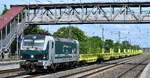 e.g.o.o. Eisenbahngesellschaft Ostfriesland-Oldenburg mbH, Aurich [D] mit ihrer Smartron   192 001  [NVR-Nummer: 91 80 6192 001-6 D-EGOO] und einem Ganzzug Oberbaustoffwagen (GATXD, vermietet an die Rail Cargo Group) ohne Beladung am 08.06.26 H�he Bahnhof Saarmund.