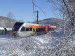 GTW 2/6 der Hellertalbahn am 14.02.2009 zwischen Struth�tten und Herdorf, KBS 462 (Dillenburg-Haiger-Neunkirchen-Herdorf-Betzdorf).
