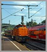 Lok 46 der Kreisbahn Siegen-Wittgenstein (KSW) f�hrt man 06.09.2013 in den Bahnhof Betzdorf/Sieg ein, sie kommt solo von Siegen, um hier einen G�terzug abzuholen.
