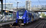 NEB Betriebsgesellschaft mbH, Berlin mit dem geleasten Alpha Trains Europa GmbH Mireo Plus B Akkutriebzug  563 157-7  (NVR:  94 80 0563 157-7 D-NEBB.... ) mit der RB 12 nach Templin am 05.09.26 Bahnhof Berlin-Hohensch�nhausen.