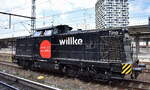 BUG Verkehrsbau AG mit der von Willke Logistics GmbH schon seit längerem angemieteten  203 006-2 , Name:  Tina  [NVR-Nummer: 92 80 1203 006-2 D-WWL] am 14.04.25 Durchfahrtgleis Bahnhof Berlin