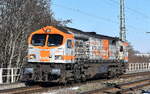 Havelländische Eisenbahn AG mit ihrem Tiger  V330.2  (NVR:  92 80 1250 010-6 D-HVLE ) am 18.02.25 Höhe Bahnhof Magdeburg-Neustadt.