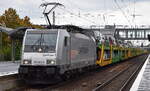 Captrain Polska Sp. z o.o., Wrocław [PL]  mit der geleasten Akiem Lok  186 265-5  [NVR-Nummer: 91 80 6186 265-5 D-AKIEM] und einem Nutzfahrzeug-Transportzug (VW Modelle aus polnischer Produktion) am 06.10.26 Durchfahrt Bahnhof F�rstenwalde (Spree).