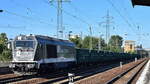 Starkenberger Güterlogistik GmbH, Starkenberg [D] mit ihrer recht neuen Voith Maxima 40CC  264 011-8  [NVR:  92 80 1 264 011-8 D-STARK ] und einem firmeneigenen Ganzzug Drehgestell-Hochbordwagen