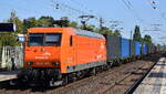 AMEH Trans - ArcelorMittal Eisenh�ttenstadt Transport GmbH, Eisenh�ttenstadt [D] mit ihrer  145-CL 203   [NVR-Nummer: 91 80 6145 099-8 D-EKO] und einem Containerzug am 30.07.26 H�he Bahnhof