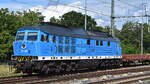 BBG - Bahnbetrieb Gera GmbH, Gera mit ihrer Ludmilla  07-450  [NVR-Nummer: 92 80 1233 450-6 D-GERA] und ein Ganzzug Drehgestell-Flachwagen am 18.06.26 H�he Leipzig-Thekla.