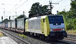 LTG Cargo Polska Sp. z o.o., Warszawa [PL] mit der geleasten BRECE Dispo Lok  ES 64 F4-202  [NVR-Nummer: 91 80 6189 202-5 D-DISPO] und einem KLV-Zug Richtung Frankfurt/Oder weiter nach Polen Höhe Bahnhof Saarmund am 25.06.25