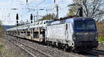 PKP CARGO S.A., Warszawa [PL] mit ihrer Vectron  EU46-511  [NVR-Nummer: 91 51 5370 023-1 PL-PKPC] und einem Nutzfahrzeug-Transportzug (fabrikneue Toyota-Transporter) Richtung Polen am 16.04.26 Höhe Bahnhof Saarmund.
