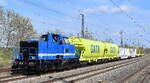 Spitzke Logistik GmbH, Großbeeren (SLG) mit ihrer  214 015 / V 100-SP-025  (NVR:  92 80 1214 015-0 D-SLG ) und einigen GATX Güterwagen wohl zu einer Übergabe am 16.04.26 Höhe