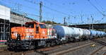 Hamburger Rail Service GmbH & Co. KG, Ahrensburg mit der geleasten Nexrail AssetCo S�rl Hybridlok Prima H3 (NVR:  90 80 1002 045-5 D-NXRL ) und einem Kesselwagenzug bei �bergabe-/Rangierfahrten am 27.08.26 H�he Bahnhof Hamburg-Harburg. 
