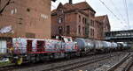  HRS - Hamburger Rail Service GmbH & Co. KG, Ahrensburg [D]  mit ihrer MaK G1000BB, Name:  Fynn  [NVR-Nummer: 92 80 1271 021-8 D-HRS] und einem �bergabezug Kesselwagen 
am 08.09.26 H�he Bahnhof Hamburg Harburg.