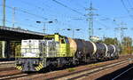 RBB - Regiobahn Bitterfeld Berlin GmbH, Bitterfeld [D] mit ihrer MaK G 1206 Lok   1022  [NVR-Nummer: 92 80 1275 801-9 D-RBB] und vier Kesselwagen am 19.10.26 H�he Bahnhof Sch�nefeld b. Berlin.