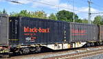 Drehgestell-Containertragwagen vom Einsteller AAEC-VTG Schweiz GmbH mit der Nr. 37 RIV 80 D-AAEC 4557 473-8 Sgns 7 mit HGK black-boxX Container die oben offen waren anscheinend mit Kohle/Koks beladen (hatte ich so bisher nie wahrgenommen) in einem Ganzzug am 06.09.26 H�he Bahnhof Leipzig Thekla.