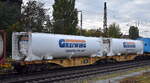 Polnischer Gelenk-Containertragwagen vom Einsteller CLIP Intermodal sp. z o.o. mit der Nr. 37 TEN 51 PL-CLIP 4961 092-5 Sggmrss (GE) in einem KLV-Zug am 15.10.25 Höhe Bahnhof Frankfurt/Oder.