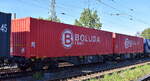 Polnischer Gelenk-Containertragwagen der PKP Cargo mit der Nr. 31 TEN GE 51 PL-PKPC 4961 355-8 Sggmrs in einem Containerzug am 29.04.26 Höhe Bahnhof Magdeburg Neustadt.