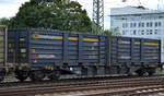 Polnischer Drehgestell-Flachwagen für Containertransporte vom Einsteller PKP Cargo mit der Nr.