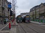 Testphase des n�chsten Abschnitts der Stra�enbahn der Stadt Luxemburg, zwischen dem Hauptbahnhof und der St�ereplaz.