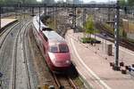 Vogelblick auf Thalys 4539 in Rotterdam Centraal am 18 Mai 2019.