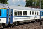 Der weie EC-Speisewagen mit blauem Streifen der tschechischen Staatsbahn mit der Nr.