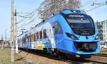 Polregio sp. z o.o. mit ihrer  EN63A-041  (NVR:  94 51 2 140 936-7 PL-PREG.... ) als Regionalzug bei der Ausfahrt Bahnhof Szczecin (Polen) am 05.03.25