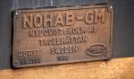 Die NOHAB (Rundnasen) sind nicht nur von der Form beeindruckend, sie tragen auch diese schnen alten Fabrikschilder (im Bild das Schild der NOHAB 1147), man sieht die haben schon mchtig Betriebsjahre