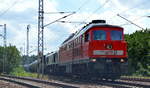 BR 232/528848/meg-318232-690-8-mit-der-ecr MEG 318/232 690-8 mit der ECR 077 012-8 und Zementstauzug (leer) am 28.06.16 Berlin-Wuhlheide.