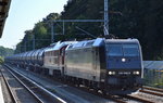 LEG mit der MRCE Mietlok 185 546-9 und einer ihrer 232ér + Kesselwagenzug am Haken am 07.09.16 Eichwalde bei Berlin Richtung Berlin-Grünau.