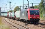 ITL 145 084-0 (91 80 6145 084-0 D-ITL) mit Containerzug am 28.06.11 Bhf.