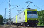 Doppeltraktion Captrain/ITL 145 094-9 mit der Schwesterlok 145 095-6 mit Kesselwagenzug am 19.07.17 Berlin-Wuhlheide.