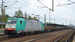 ITL mit der Alpha Trains Mietlok E 186 246-5 [NVR-Number: 91 80 6186 246-5 D-ITL, Bombardier Bj.2009] und einem leeren Güterzug für Langschienentransporte der Fa.