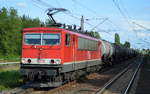 MEG 708 (155 046-6) mit Kesselwagenzug (leer) Richtung Stendell am 29.07.17 Berlin-Hohenschönhausen.