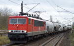 MEG 710/155 059-9 verlässt mit dem täglichen Zementstaubzug die Industreiübergabe Nordost Richtung Rostock am 12.11.17 Berlin-Hohenschönhausen.