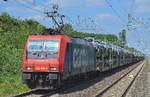 HSL mit der RE 482 036-1 und PKW-Transportzug mit fabrikneuen TOYOTA PICKUP u.a.Modelle am 23.05.17 Berlin-Hohenschönhausen.