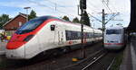 SBB Personenverkehr (Schweizer Bundesbahnen) mit einem ihrer Giruno Hochgeschwindigkeits-Triebz�gen vom Hersteller Stadler Typ  SBB RABe 501 auf der neuen EC Verbindung zwischen Hamburg u. Basel, leider nur ein Schnappschuss bei der Durchfahrt 27.08.26 Bahnhof Hamburg-Harburg. 