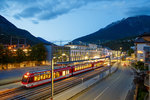 Ein abendlicher Blick vom Balkon des Hotels Europe in Brig am 19.06.2016, auf den Bahnhof Brig.