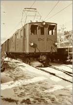 Die 1916 für die Bernina-Bahn gebaute Ge 6/6 und 1929 zur Ge 4/4 umgebaute RhB Ge 4/4 181 in Blonay.