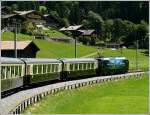 Der Goldenpass Classic mit den wundersch�nen Pullmanwagen  Belle Epoque  ist am 31.07.2008 zwischen Sch�nried und Gstaad unterwegs.