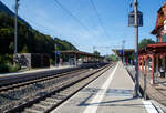 Der BLS Bahnhof M�lenen am 08 September 2021, in n�rdlicher Blickrichtung (Spiez).