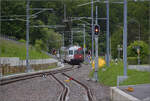 Pumpfel, das Streckenende.

Auch der Eisenbahnfreund wird ein wenig nostalgisch, wenn der NPZ mit zwei Führerständen und dem Design Schweizer Triebwagen aus den 60er Jahren auftaucht. RABe 567 171 ist noch unverändert mit den TPF-Punkten bei der CJ unterwegs. Bonfol, Mai 2024.