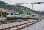 Die BLS Re 4/4 II 501 steht mit ihrem RE in Zweisimmen und wartet auf die Rückfahrt nach Interlaken Ost.