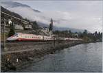 Ein FS ETR 610 als EC 34 von Milano nach Genève zwischen Villeneuve und dem Château de Chillon.