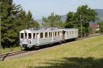 Museumsbahn Blonay-Chamby.MOB Triebwagen BCFe 4/4 Nr.11(1905)auf Bergfahrt mit Beiwagen.Chamby,Depot Chaulin 07.06.14   