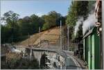 Sanierung des Baye de Clarens Viaduktes: Die Arbeiten am westlichen Brückenkopf haben begonnen und die Strecke führt hier bereits über eine Hilfsbrücke.