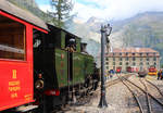 Dampfbahn Furka Bergstrecke: Die HG 4/4 704 in Gletsch. 23.August 2020 