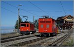  Rote Kl�tze  in Glion: Links die Hem 2/2 12 als Schiebelok f�r einen Gep�ckzug Richtung Rochers de Naye und recht wartet die X Rot N� 4 auf den n�chsten Winter.