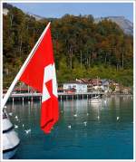 Eine De 110 der Zentralbahn mit einem IR (Interlaken - Luzern) am 30.9.2011 im Bahnhof Brienz.