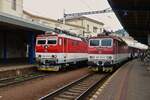 LOK 363 133-0 wartet mit ihrem Zug am Bahnsteig auf das Abfahrtszeichen, w�hrend dem l�uft Lok 362 015-0 mit Lok 193 215 und D-Lok 2742 167-0 mit langem G�terzug durchfahren den Bahnhof von