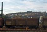 Coiltransport Teleskophaubenwagen  Shimms der slowakischen Firma ZSSK Cargo am 01.03.2011 in Betzdorf-Scheuerferd auf dem Rangierbahnhof der WEBA.