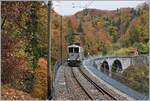 Hier gerne nochmals drei Bilder des interessanten Leuk - Leukerbad Bahn (LLB) ABFe 2/4 N° 10: der urige Triebwagen hat das Baye de Clarens Viadukt überquert und ist nun auf der Fahrt nach